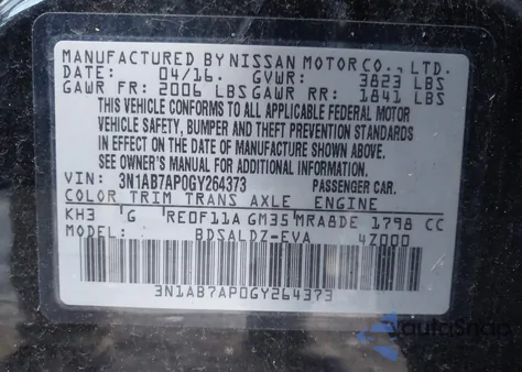 2016 Nissan Sentra Sv from USA, damaged, VIN 3N1AB7AP0GY264373